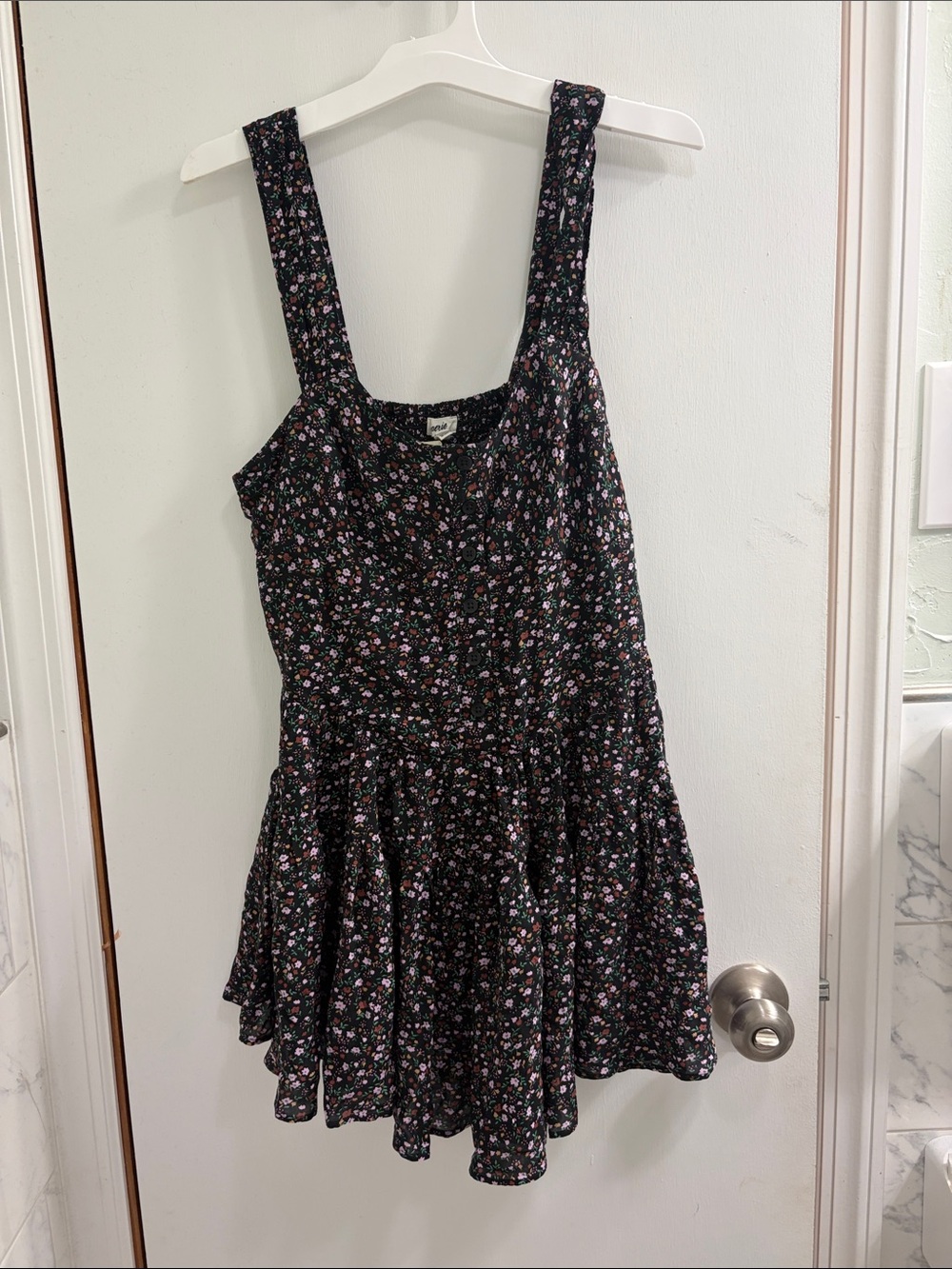 NWT aerie Black Floral Button-Front romper with Floral Detail